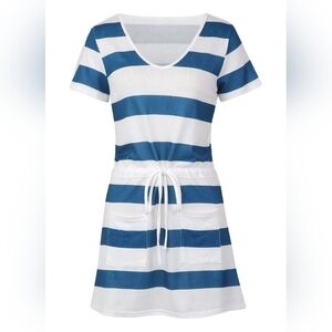 Blue and White Striped Swimsuit Cover up Dress Women's Large - NEW